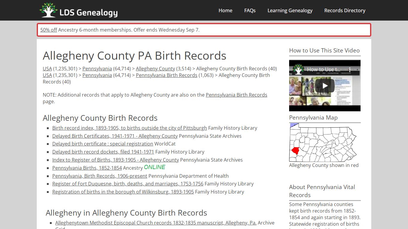 Allegheny County PA Birth Records - LDS Genealogy