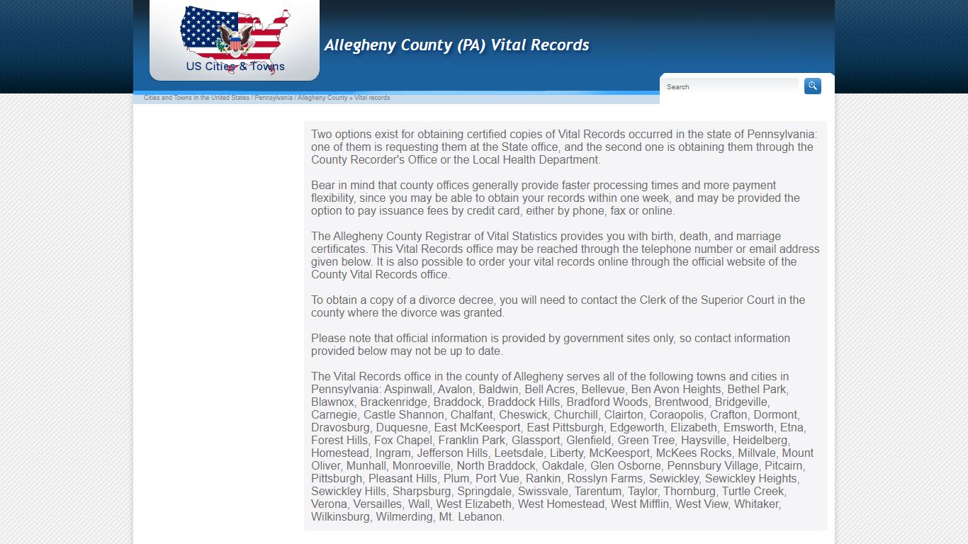 Allegheny County Birth, Marriage, Death Certificates